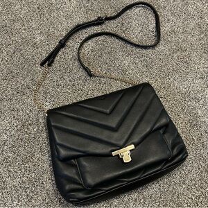 A New Day Black Quilted Faux Leather Purse with Gold Hardware